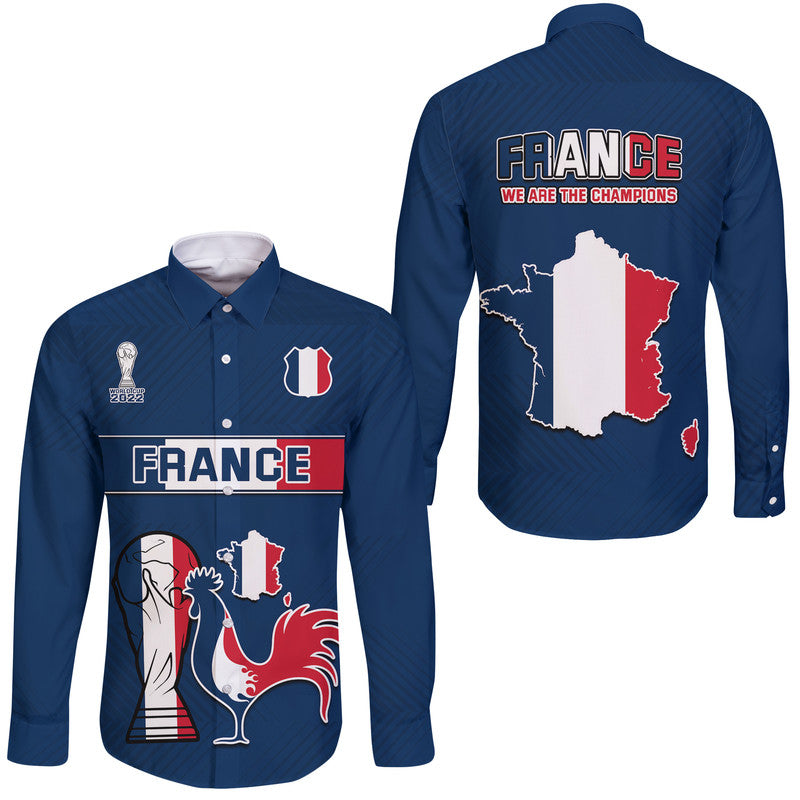 France Rooster Les Bleus Football Hawaii Long Sleeve Button Shirt - Wonder Print Shop