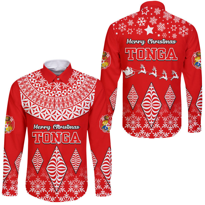 Tonga Kupesi Ngatu Merry Christmas Hawaii Long Sleeve Button Shirt - Wonder Print Shop