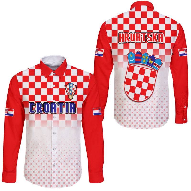 Croatia Hrvatska Football World Cup Vibe Hawaii Long Sleeve Button Shirt - Wonder Print Shop