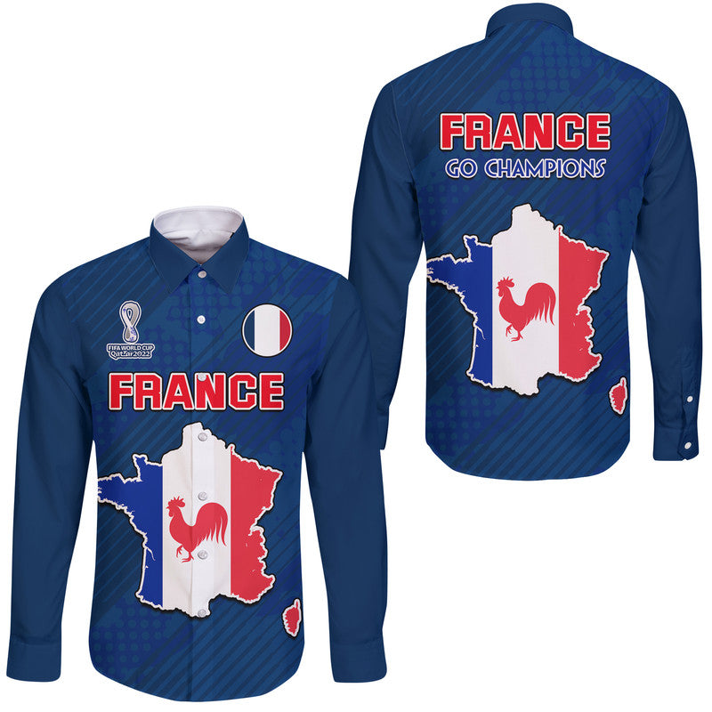 France Football World Cup 2022 With Flag Map Hawaii Long Sleeve Button Shirt - Wonder Print Shop