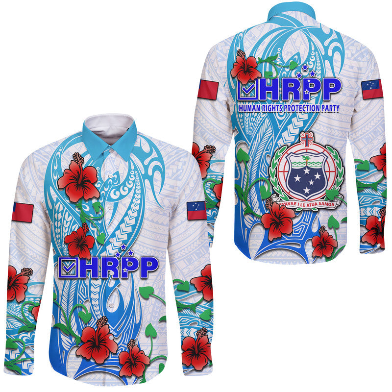 Special Samoa HRPP Party Hawaii Long Sleeve Button Shirt Tribal Samoan Hibiscus Design - Wonder Print Shop