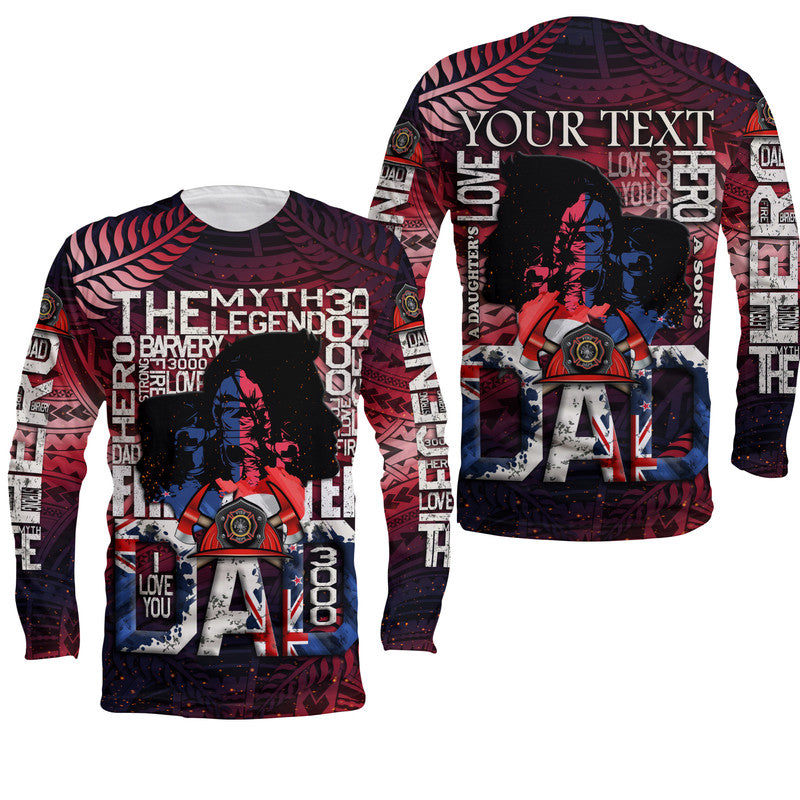 (Custom Personalised) Father's Day - New Zealand Firefighter Dad Long Sleeve Shirt - Maori Pattern Style - Wonder Print Shop