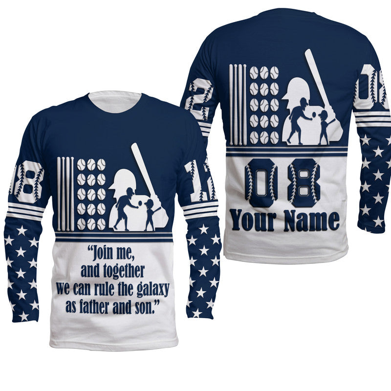 (Custom Personalised) Fathers Day - America Dad and Son Baseball player Long Sleeve Shirt - Blue No.2 - Wonder Print Shop