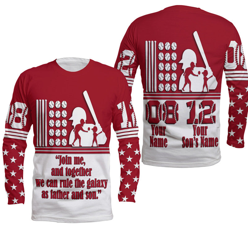 (Custom Personalised) Fathers Day - America Dad and Son Baseball Player Long Sleeve Shirt - Red No.1 - Wonder Print Shop