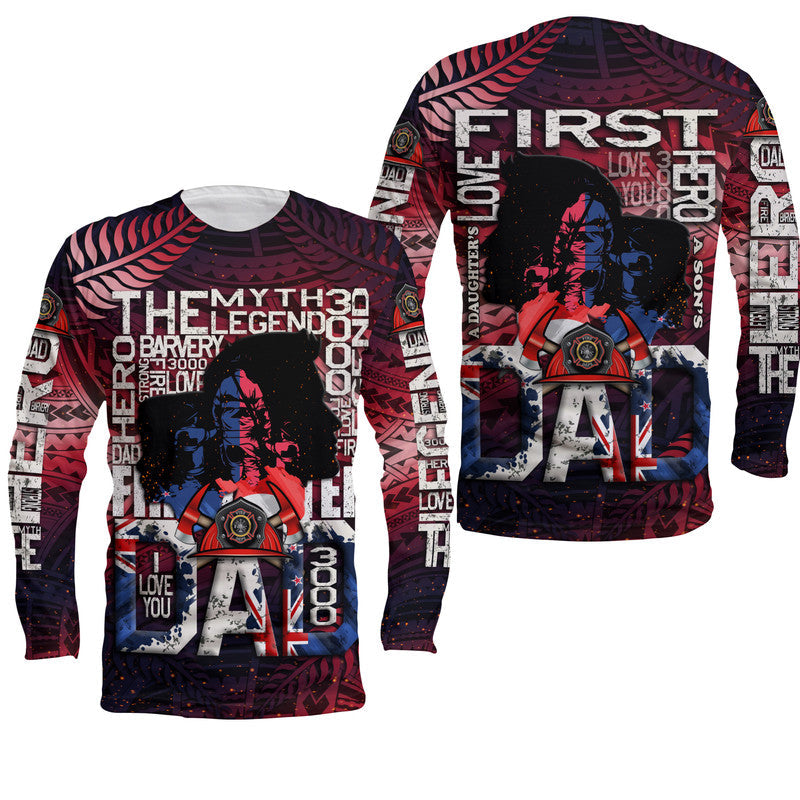 Father's Day - New Zealand Firefighter Dad Long Sleeve Shirt - Maori Pattern Style - Wonder Print Shop