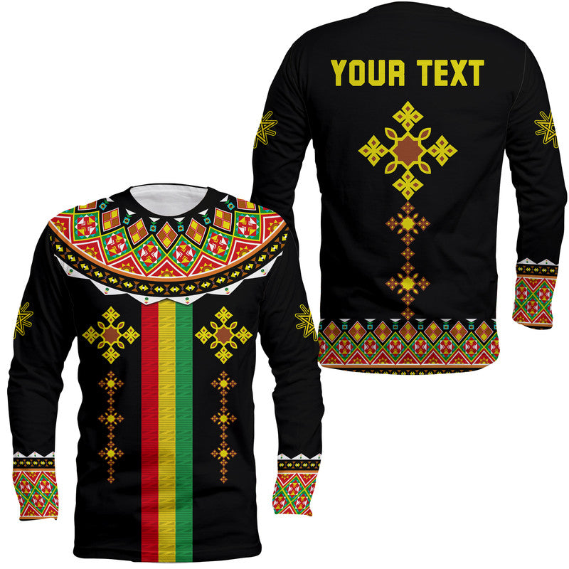 (Custom Personalised) Ethiopia Cross Long Sleeve Shirt Geometric Ethnic - Wonder Print Shop