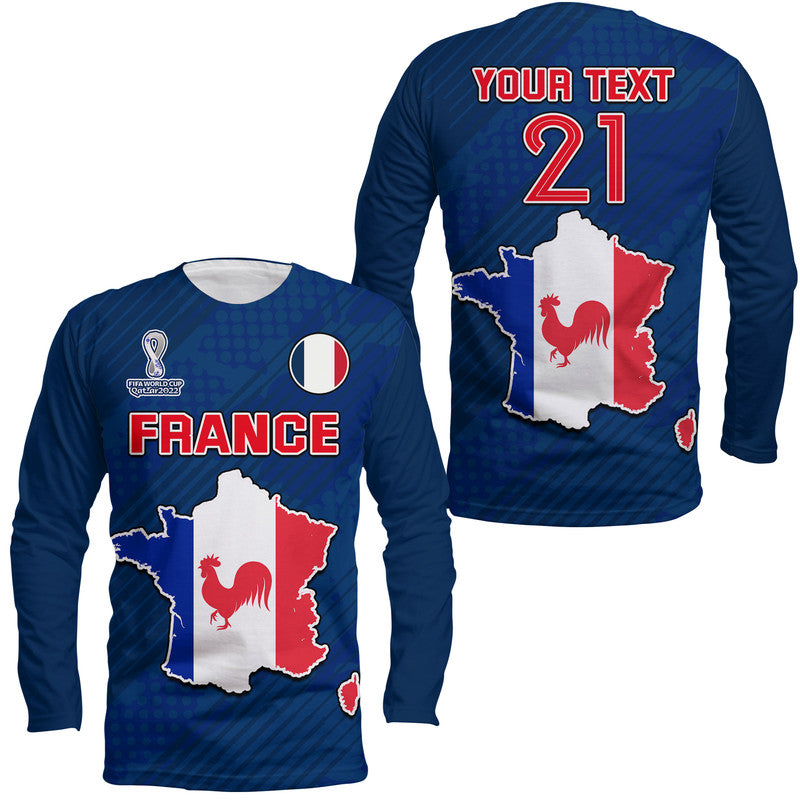(Custom Personalised) France Football World Cup 2022 With Flag Map Long Sleeve Shirt - Wonder Print Shop