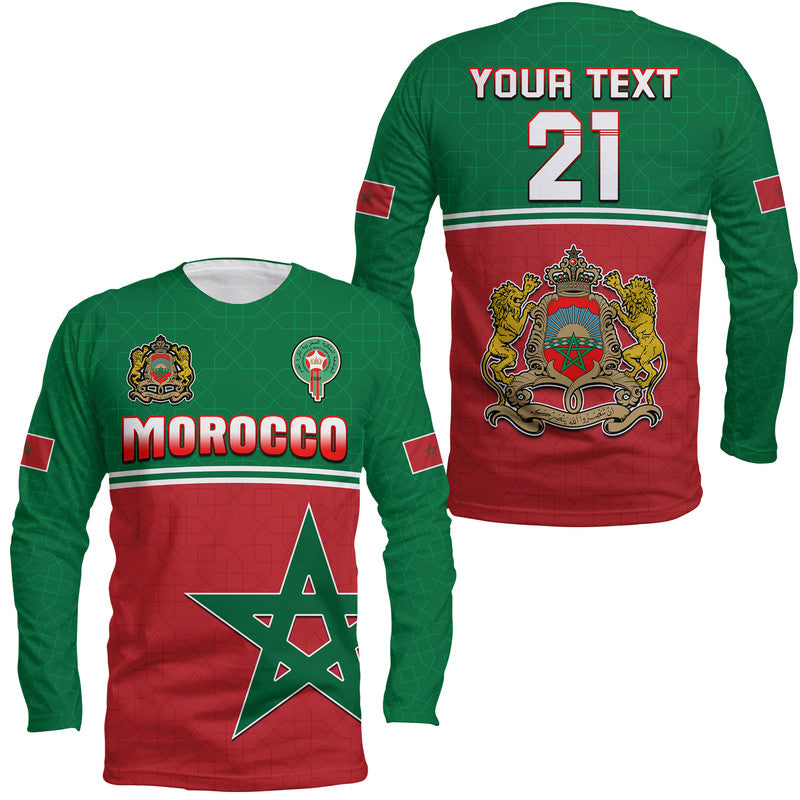 (Custom Personalised) Morocco Football Geometric Halftone Pattern Long Sleeve Shirt - Wonder Print Shop
