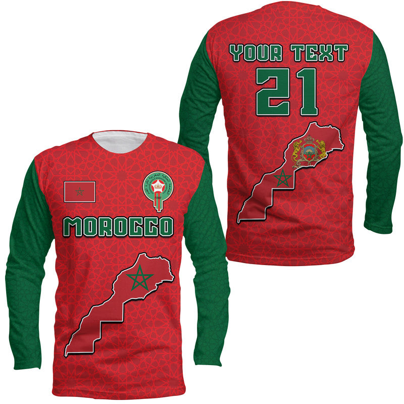 (Custom Personalised) Morocco Football Mixed Flag Map Style Long Sleeve Shirt - Wonder Print Shop