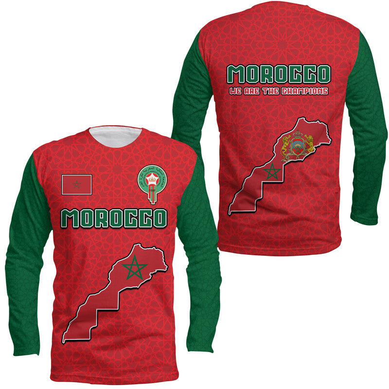 Morocco Football Mixed Flag Map Style Long Sleeve Shirt - Wonder Print Shop