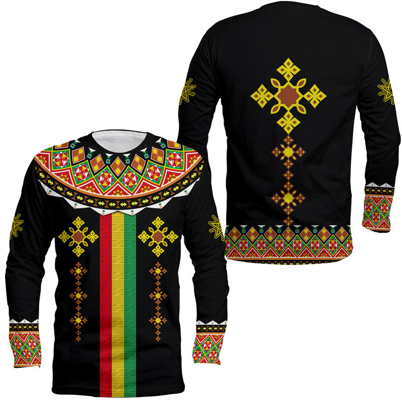 Ethiopia Cross Long Sleeve Shirt Geometric Ethnic - Wonder Print Shop
