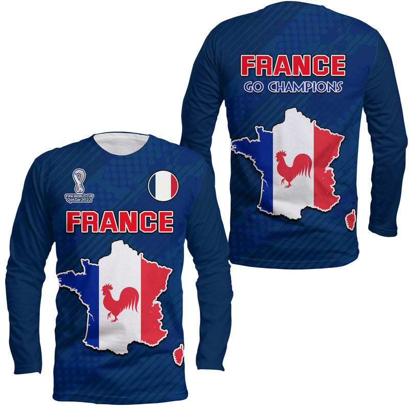 France Football World Cup 2022 With Flag Map Long Sleeve Shirt - Wonder Print Shop