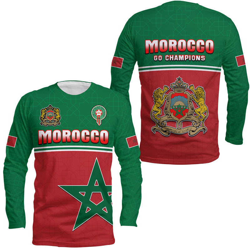 Morocco Football Geometric Halftone Pattern Long Sleeve Shirt - Wonder Print Shop