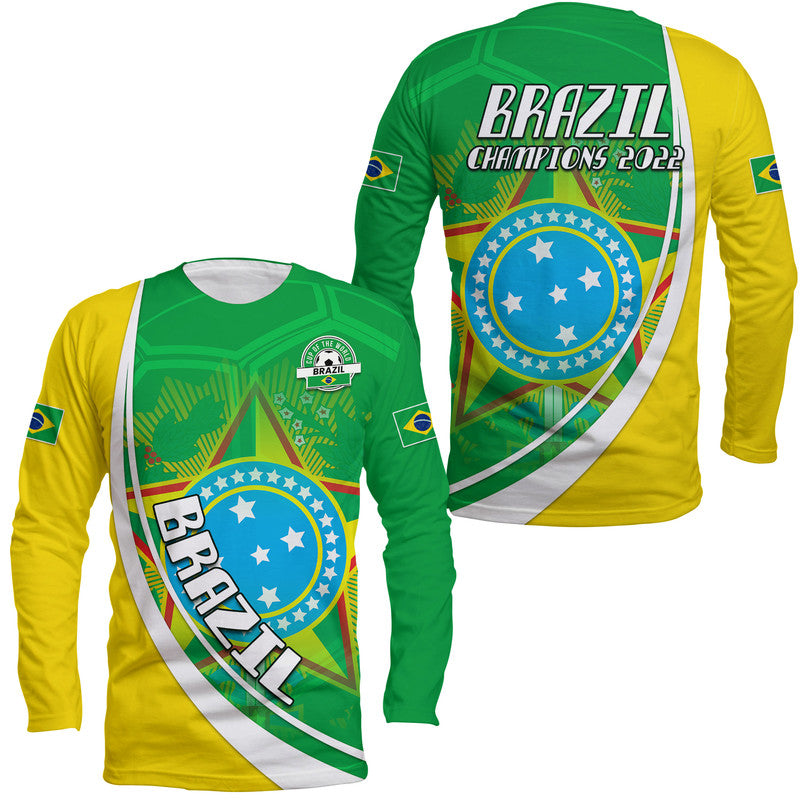 Brazil Football Coat Of Arms Long Sleeve Shirt Canarinha Champions World Cup 2022 - Wonder Print Shop