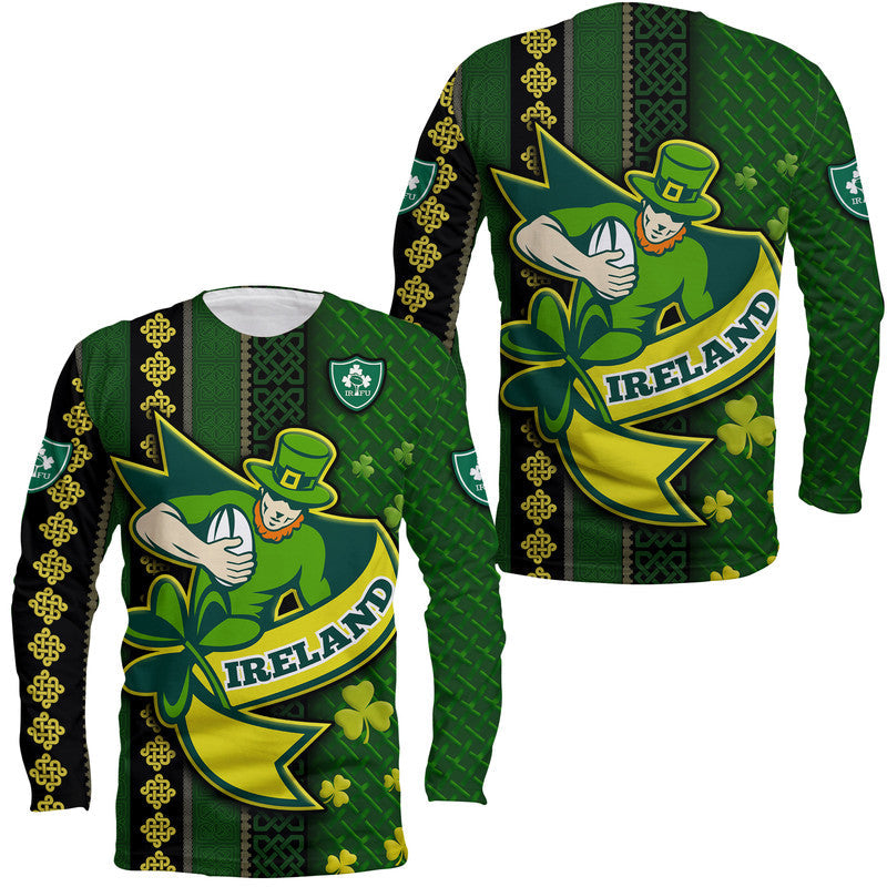 Ireland Celtic Knot Rugby Long Sleeve Shirt Irish Gold and Green Pattern - Wonder Print Shop