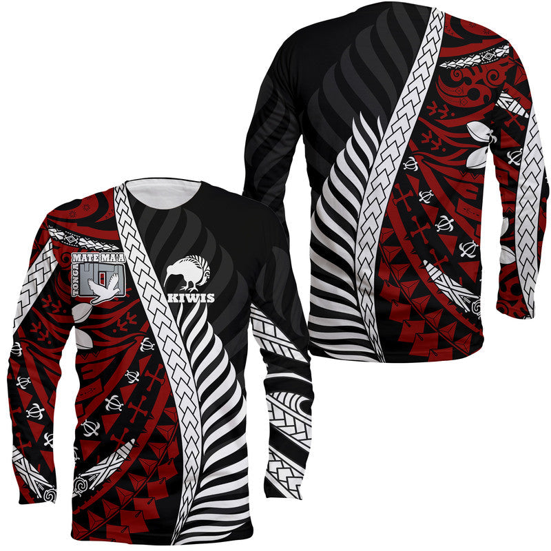 Mate Ma'a Tonga Mixed Aotearoa Kiwis Rugby Long Sleeve Shirt Silver Fern Mixed Polynesian Style - Wonder Print Shop