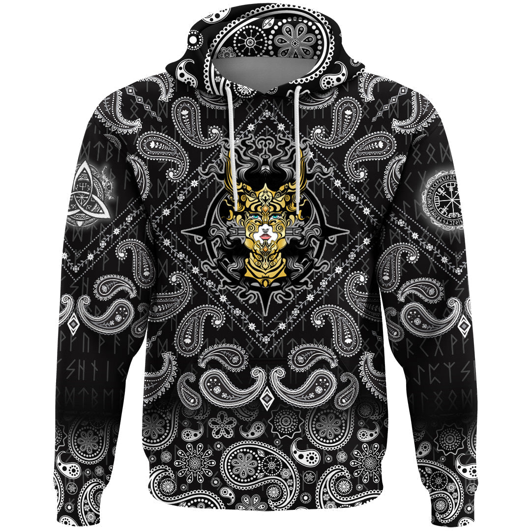Viking Hoodie Long haired Valkyrie In Beautiful Helmet with Bandana Paisley Style RLT12 - Wonder Print Shop