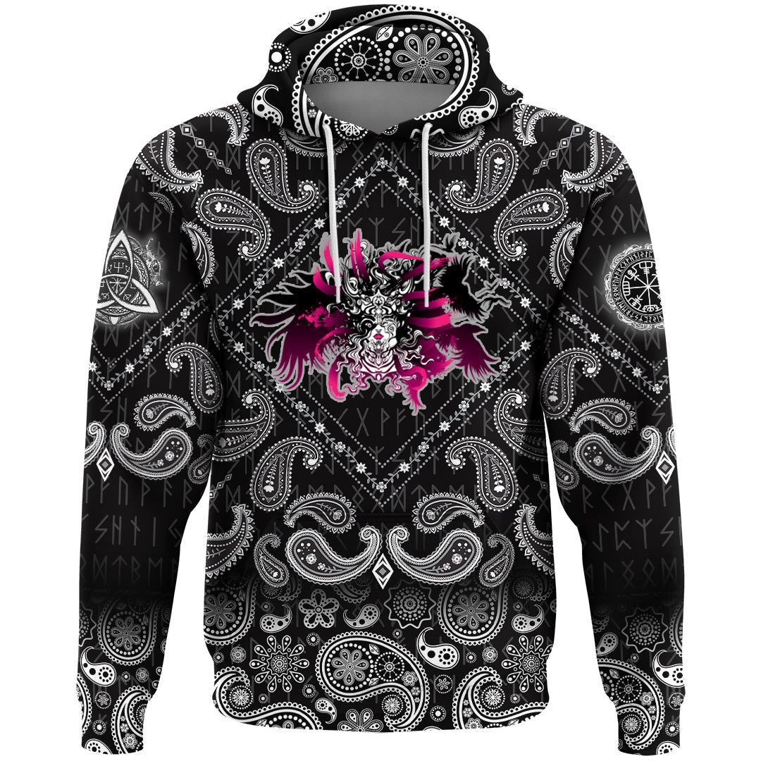 Viking Hoodie Long haired Valkyrie with Bandana Paisley Style RLT12 - Wonder Print Shop