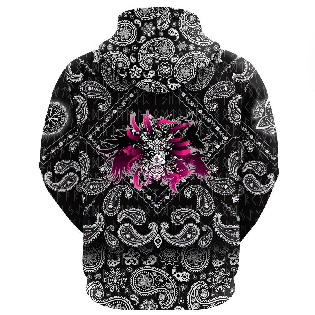 Viking Hoodie Long haired Valkyrie with Bandana Paisley Style RLT12 - Wonder Print Shop