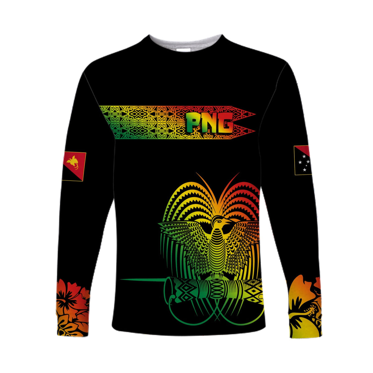 PNG Hibiscus Tribal Pattern Long Sleeves Shirt Motuan Reggae Color - Wonder Print Shop