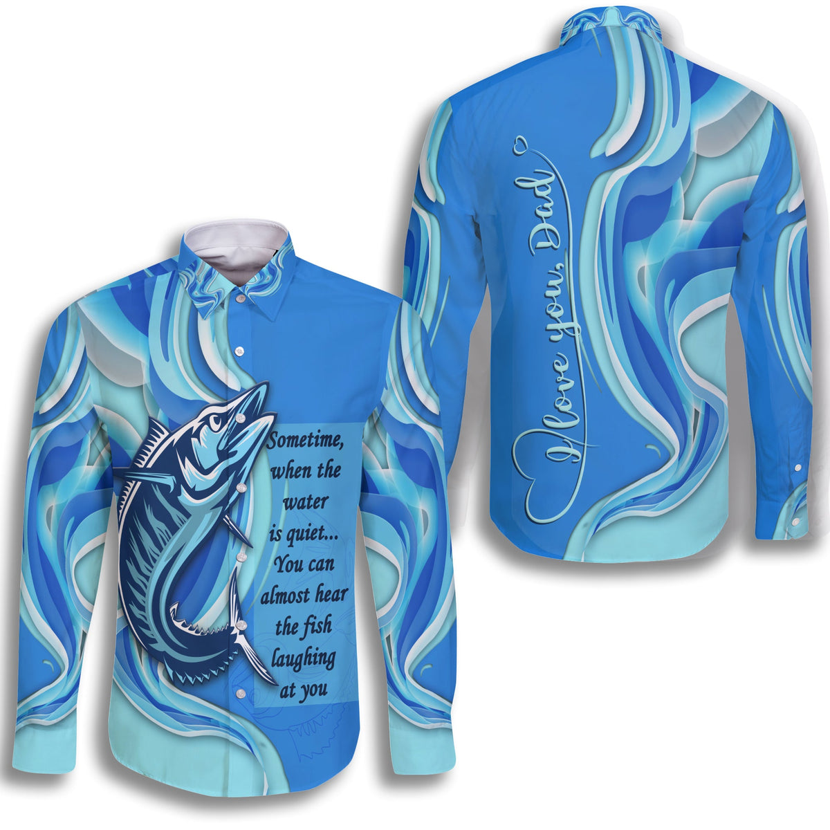 Fathers Day Fishing Quotes Hawaii Long Sleeve Button Shirt - Ocean Wave Style - Wonder Print Shop