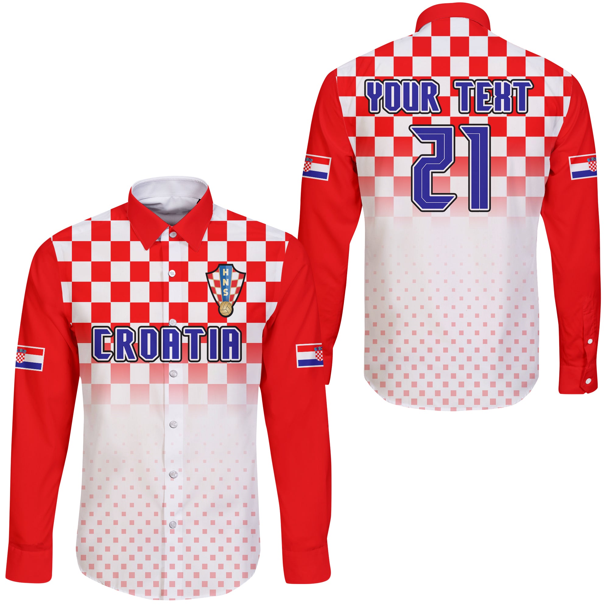 (Custom Personalised) Croatia Hrvatska Football World Cup Vibe Hawaii Long Sleeve Button Shirt LT9