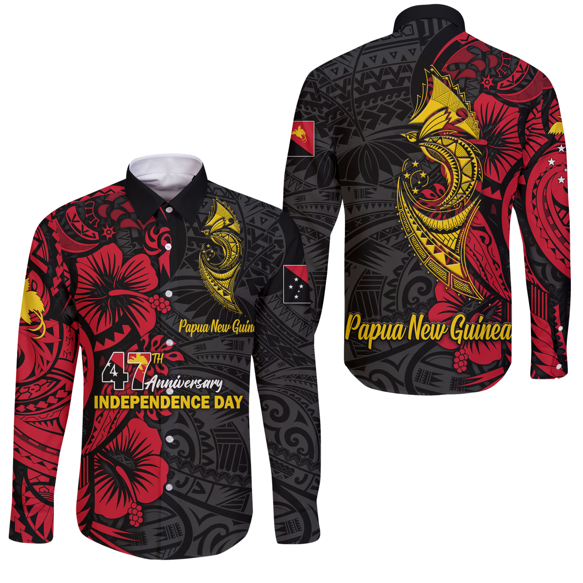 Papua New Guinea 47th Independence Day Bird Of Paradise Long Sleeve Button Shirt LT2 - Wonder Print Shop