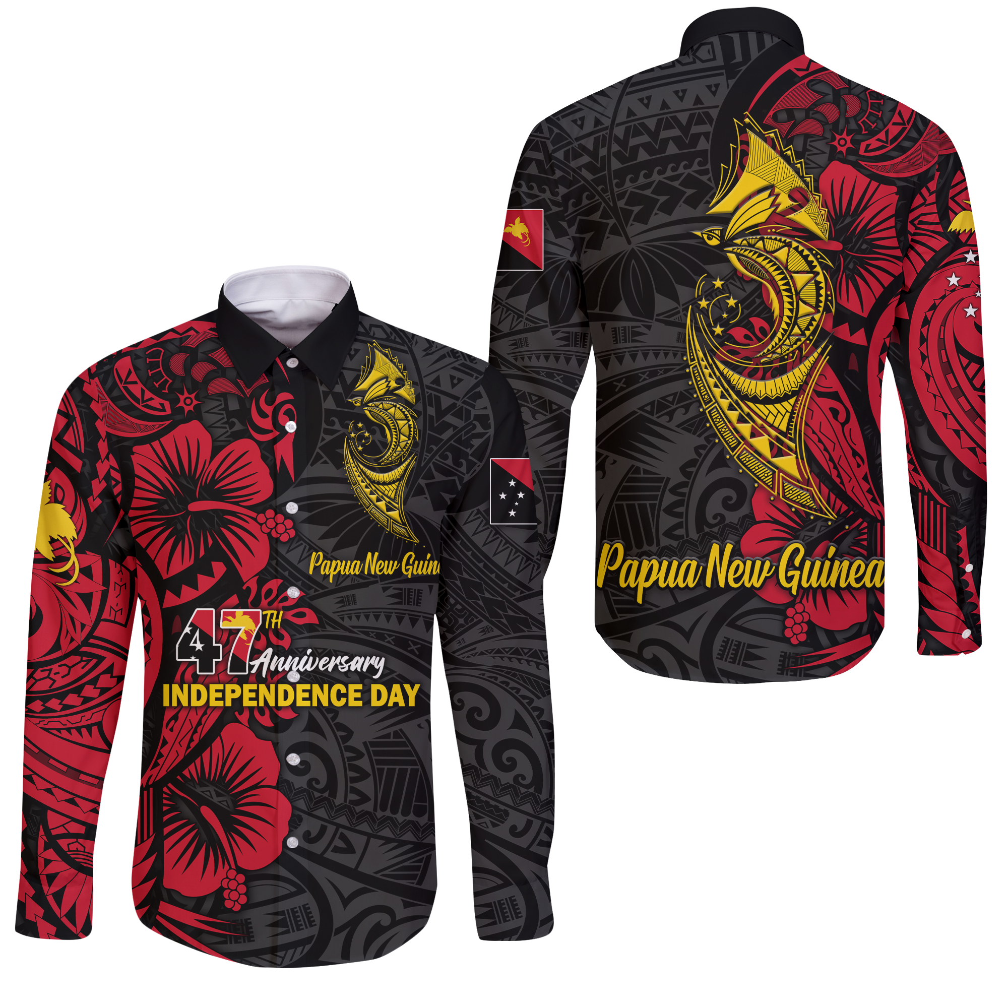 Papua New Guinea 47th Independence Day Bird Of Paradise Long Sleeve Button Shirt LT2 - Wonder Print Shop