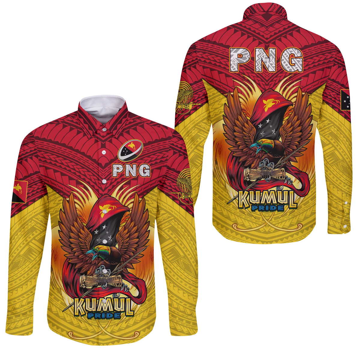 Papua New Guinea Rugby Kumul Pride Long Sleeve Button Shirt LT2 - Wonder Print Shop