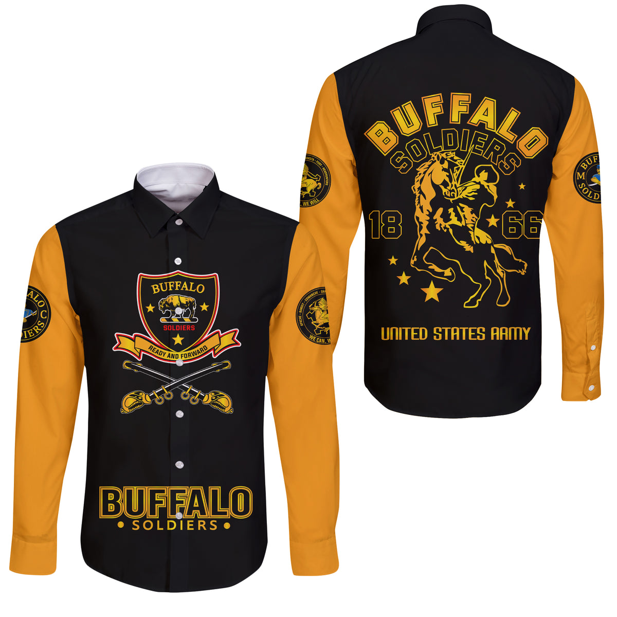 Buffalo Soldiers African American Legend Of The Black Soldiers Long Sleeve Button Shirt - LT2 - Wonder Print Shop
