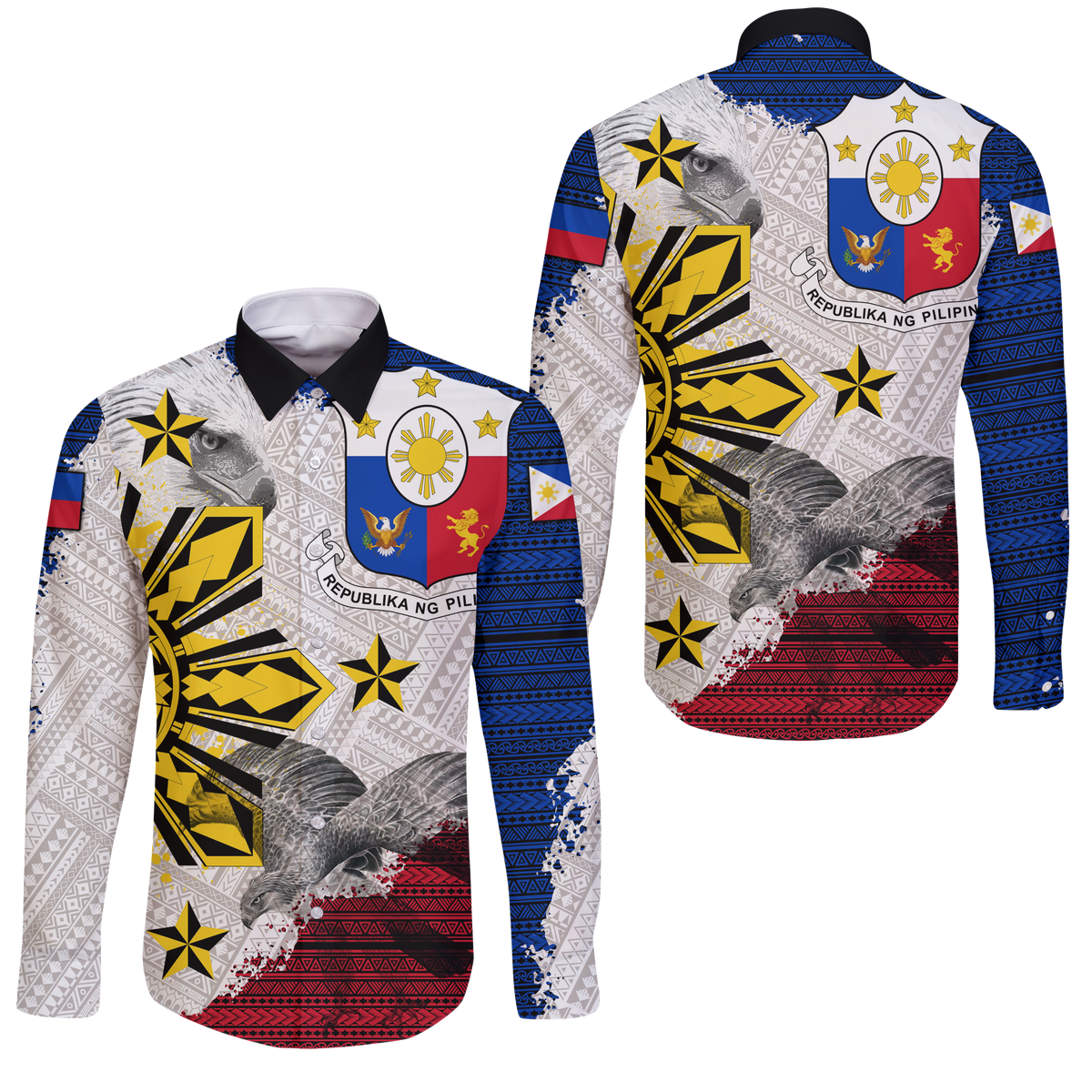 Philippines Filipino Tribal Eagle Long Sleeve Button Shirt LT2 - Wonder Print Shop