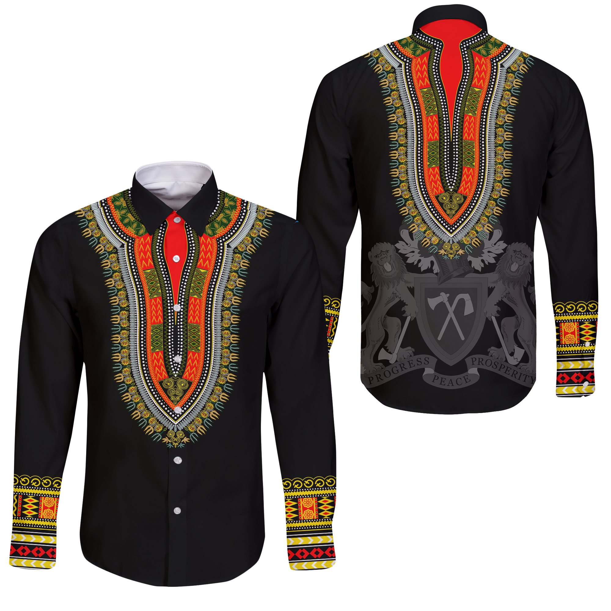 Gambia Happy Independence Day Dashiki Long Sleeve Button Shirt - LT2 - Wonder Print Shop