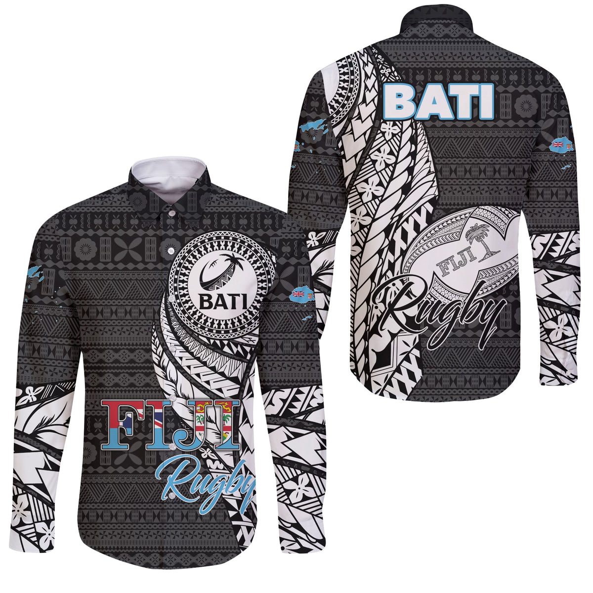 Fiji Rugby Bati Tapa Pattern Sleeve Button Shirt LT2 - Wonder Print Shop