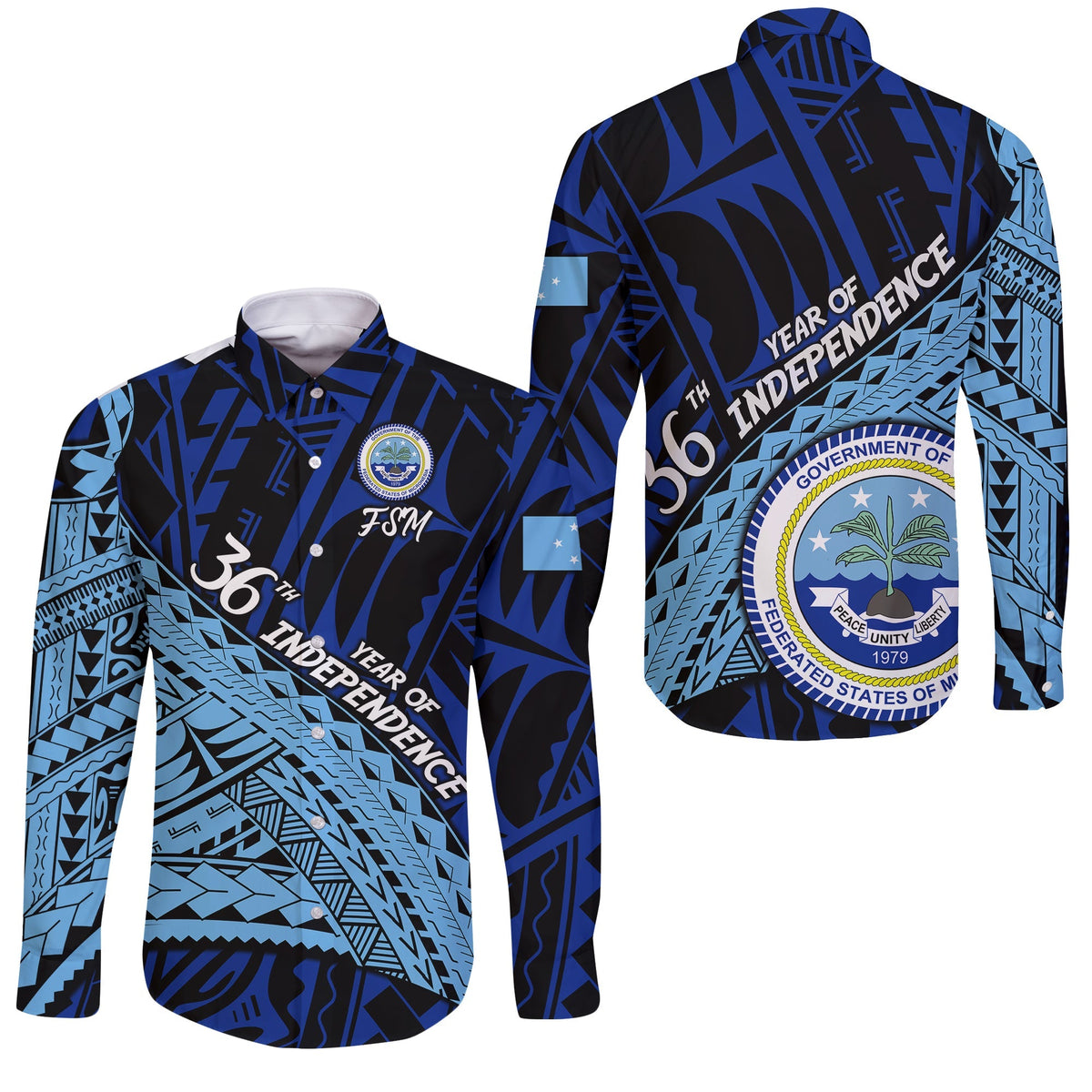 FSM 36th Year Of Independence Long Sleeve Button Shirt LT2 - Wonder Print Shop
