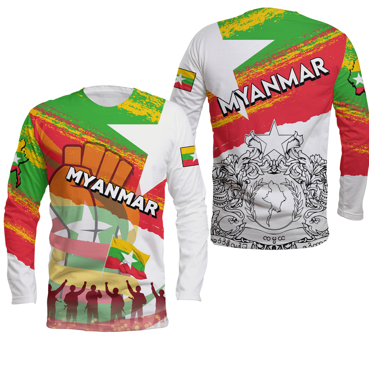 Myanmar Happy Independence Day Long Sleeve Shirt - LT2 - Wonder Print Shop
