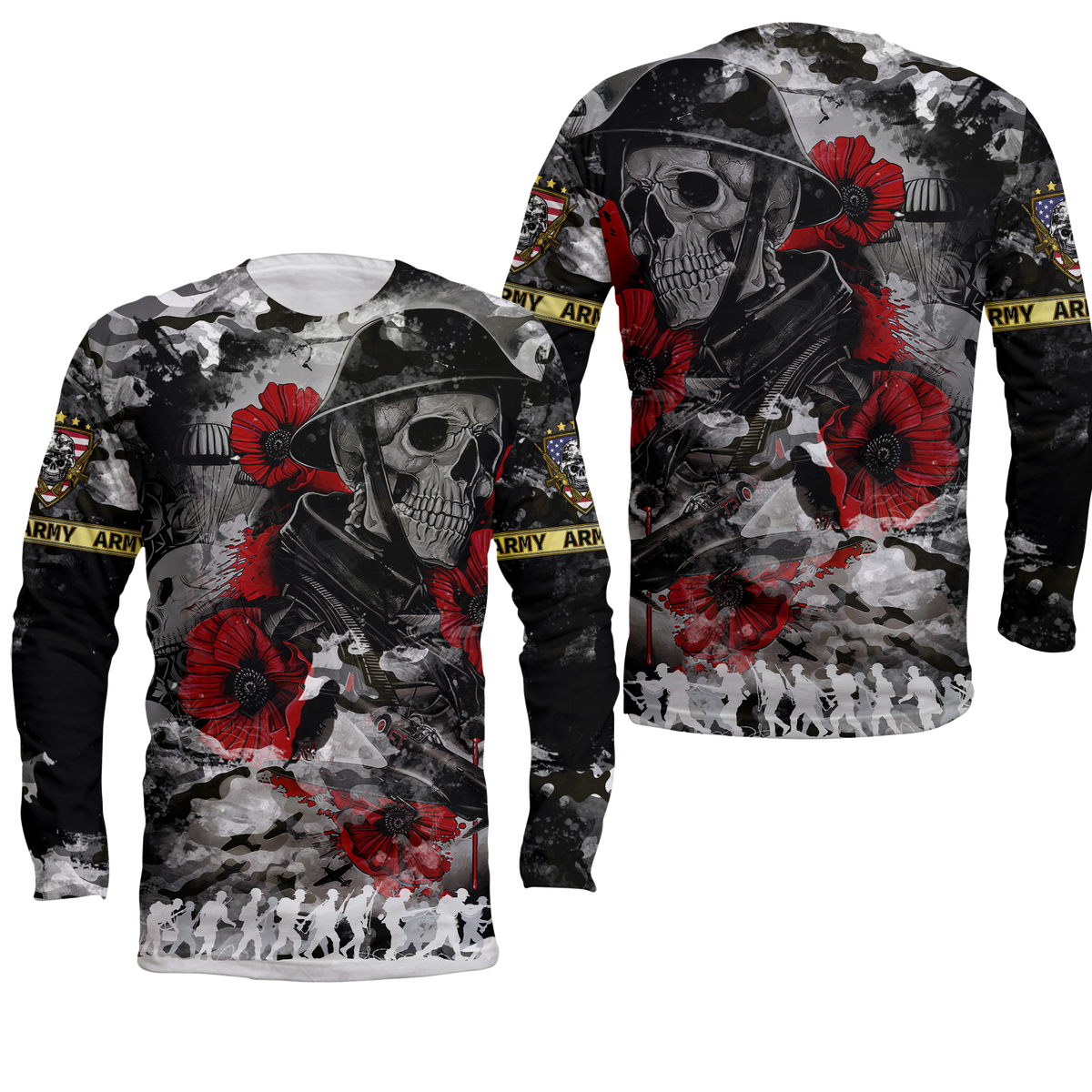 Skull Camo - U.S Army Undying Love For The Motherland Long Sleeve Shirt - LT2 - Wonder Print Shop