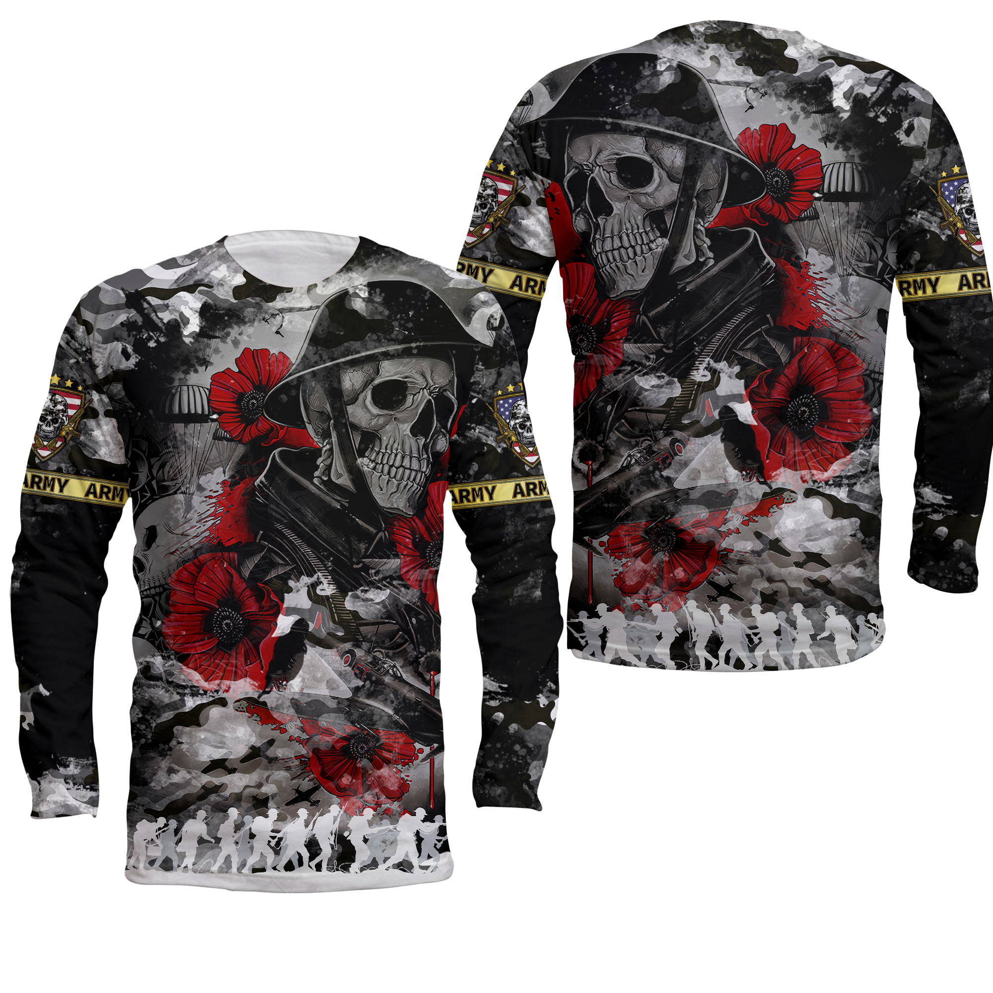 Skull Camo - U.S Army Undying Love For The Motherland Long Sleeve Shirt - LT2 - Wonder Print Shop