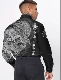 Viking Viking Warrior Valhalla Long Sleeve Button Shirt Style Vegvisir RLT12 - Wonder Print Shop