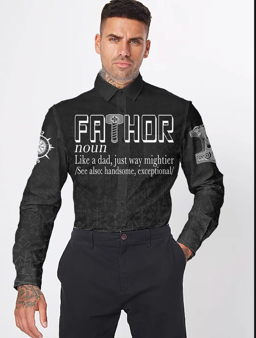 (Custom) Wonder Print Shop - Fathor with Mjolnir Long Sleeve Button Shirt RLT12 - Wonder Print Shop