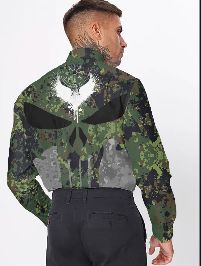 Viking Viking Skull Punisher Style Camo Long Sleeve Button Shirt RLT12 - Wonder Print Shop
