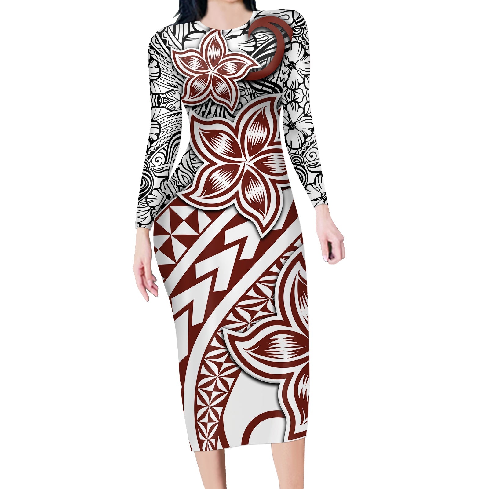 traditional-polynesian-tribal-tattoo-retro-long-sleeves-dress