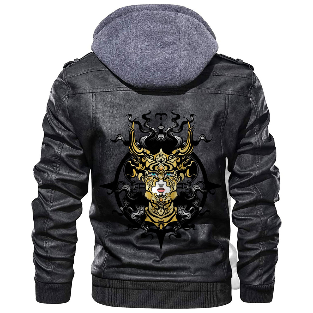 Viking Long haired Valkyrie In A Beautiful Helmet Leather Jacket RLT12 - Wonder Print Shop