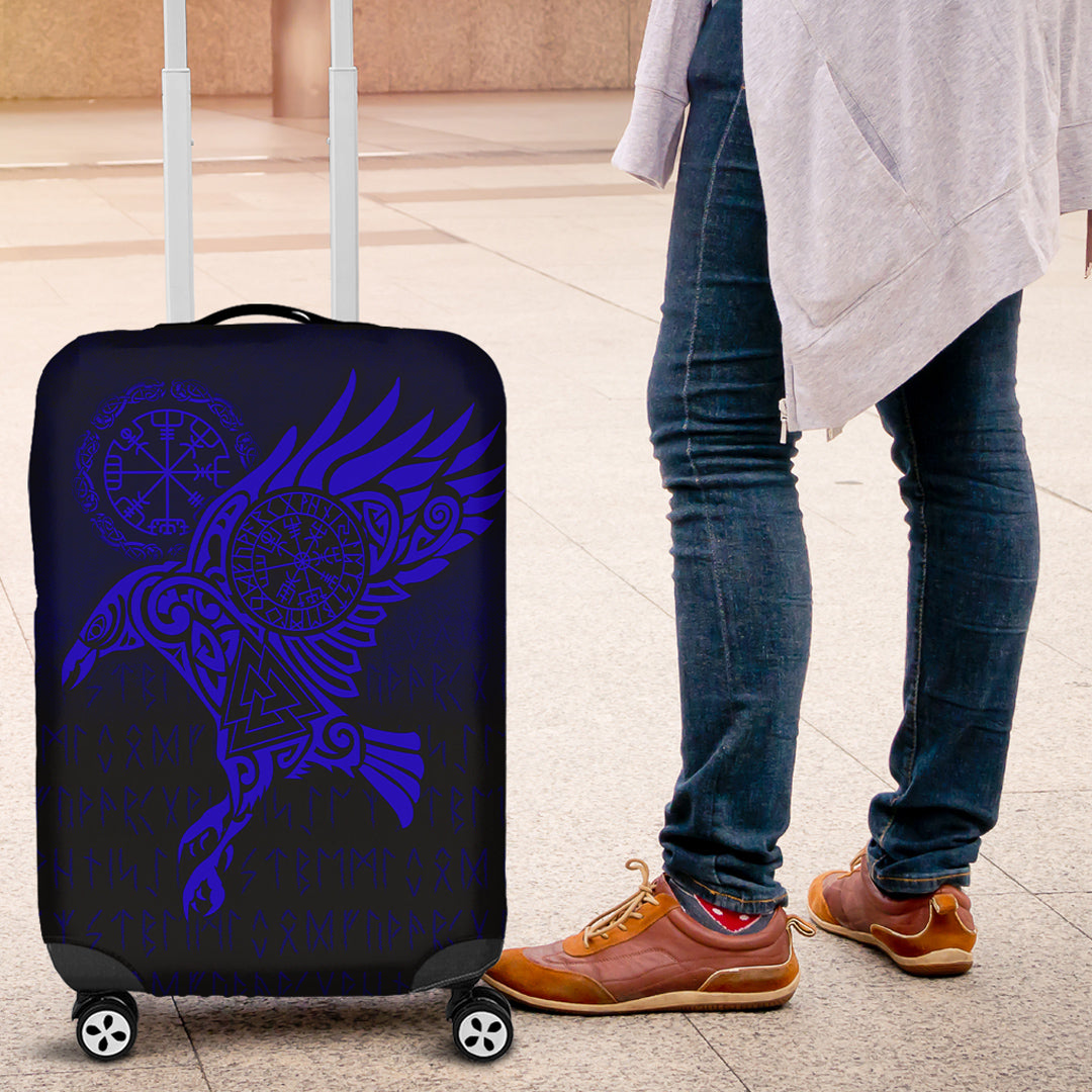 Viking Luggage Covers - Raven Vegvisir Tattoo - Blue Version Luggage Covers RLT12 - Wonder Print Shop