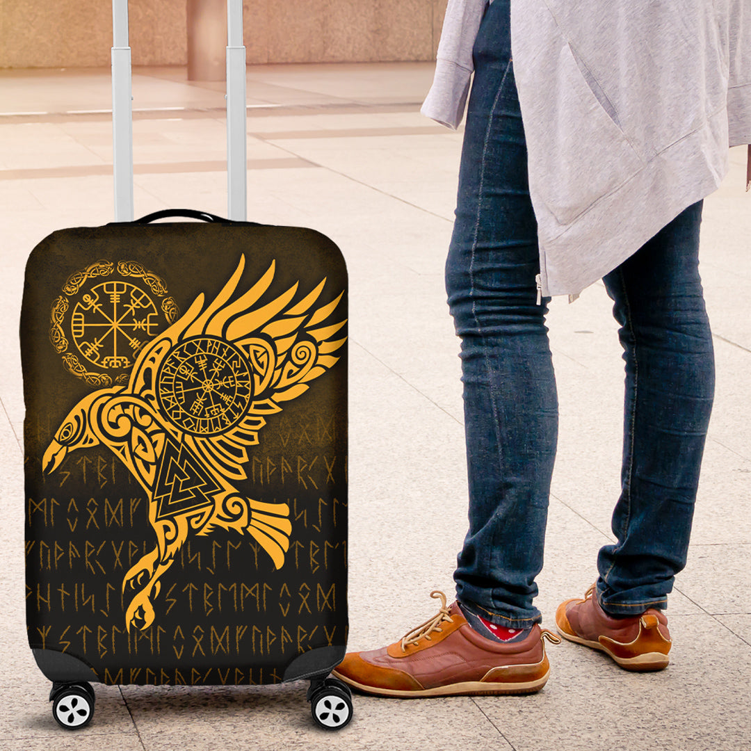 Viking Luggage Covers - Raven Vegvisir Tattoo - Gold Version Luggage Covers RLT12 - Wonder Print Shop