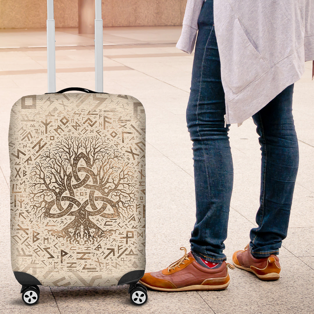 Viking Luggage Covers - Tree Of Life with Triquetra and Futhark Pastel Gold Luggage Covers RLT12 - Wonder Print Shop
