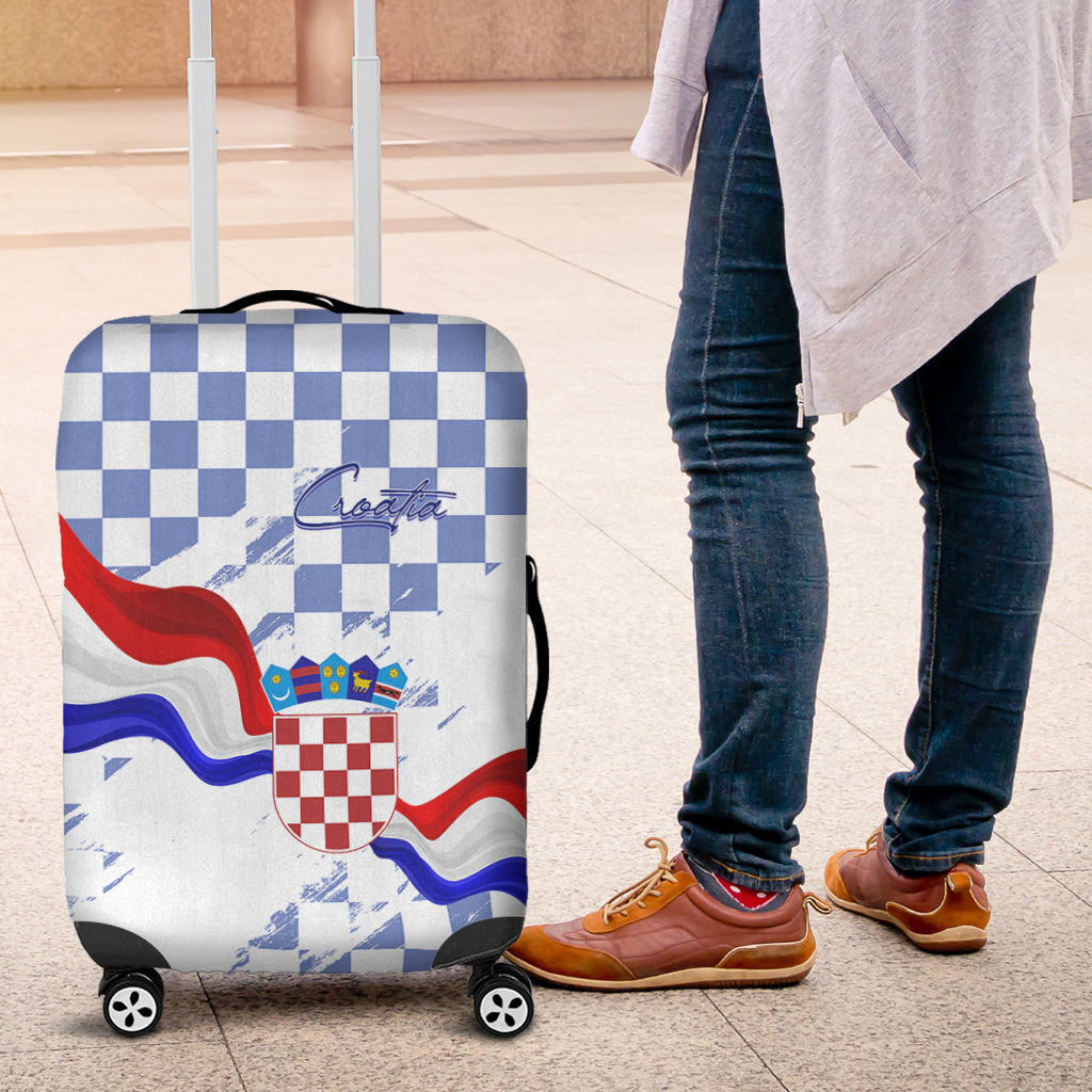 Croatia Luggage Cover Checkerboard Grunge Style - Blue Color - Wonder Print Shop