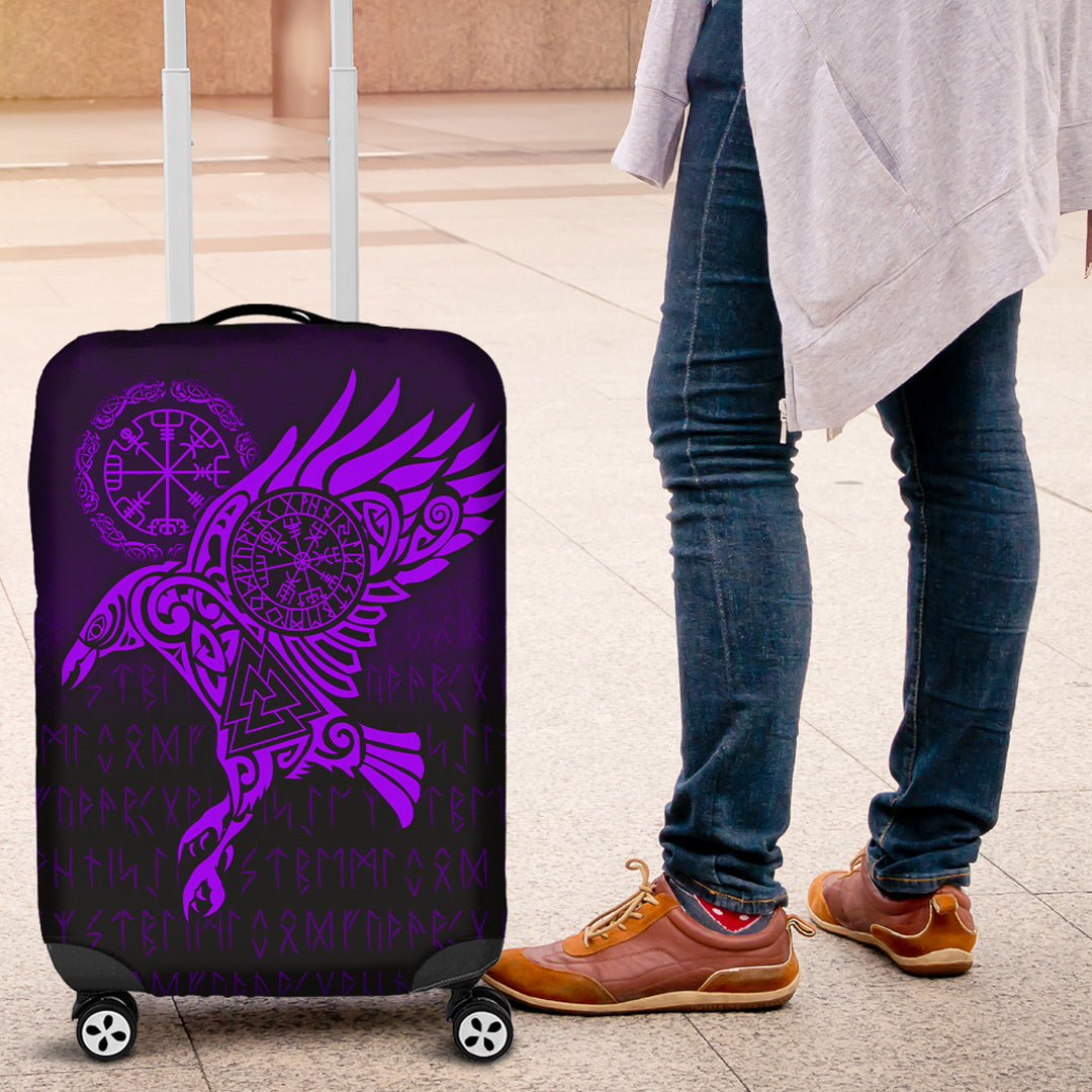 Viking Luggage Covers - Raven Vegvisir Tattoo - Purple Version Luggage Covers RLT12 - Wonder Print Shop