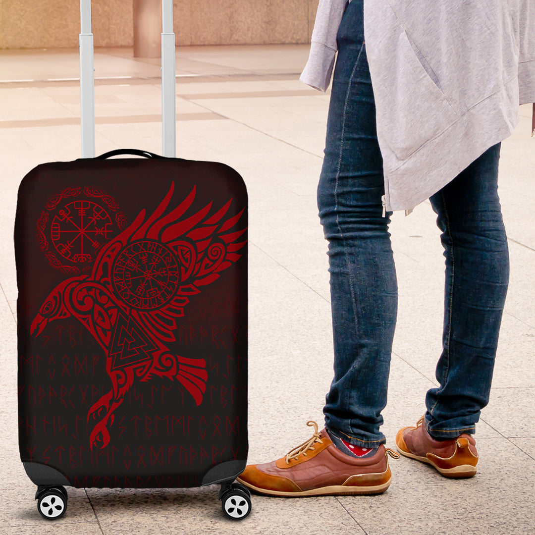 Viking Luggage Covers - Raven Vegvisir Tattoo - Red Version Luggage Covers RLT12 - Wonder Print Shop