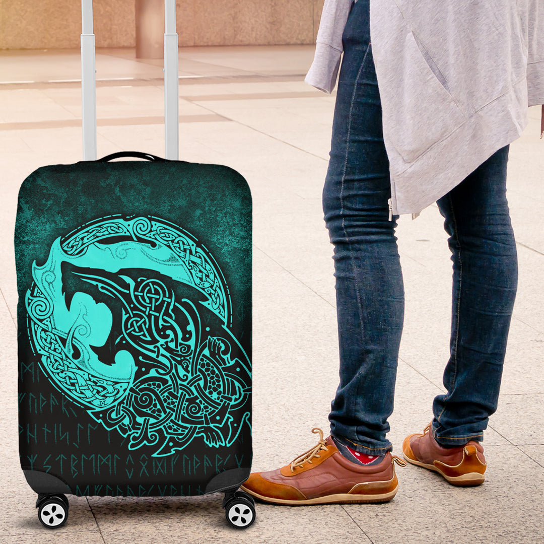 Viking Luggage Covers - Fenrir Viking 3D Tattoo - Cyan Version Luggage Covers RLT12 - Wonder Print Shop