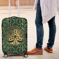 Viking Luggage Covers - Tree Of Life with Triquetra Malachite and Gold Luggage Covers RLT12 - Wonder Print Shop